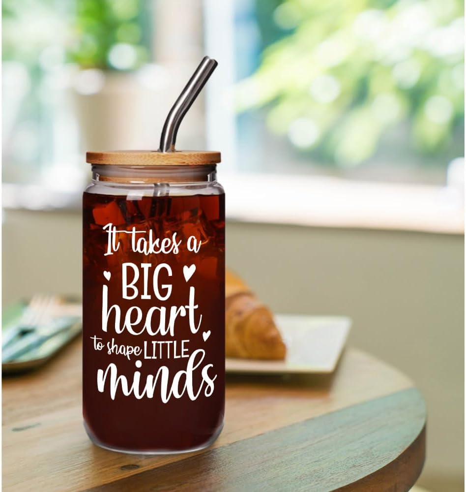 Teacher Appreciation Gift 16oz Glass Cup Christmas Gifts for Teacher Women, Graduation Thank You Teachers Gifts - It Takes A Big Heart to Shape Little Minds, Teachers Back to School Cup Gift for Women - Image 7