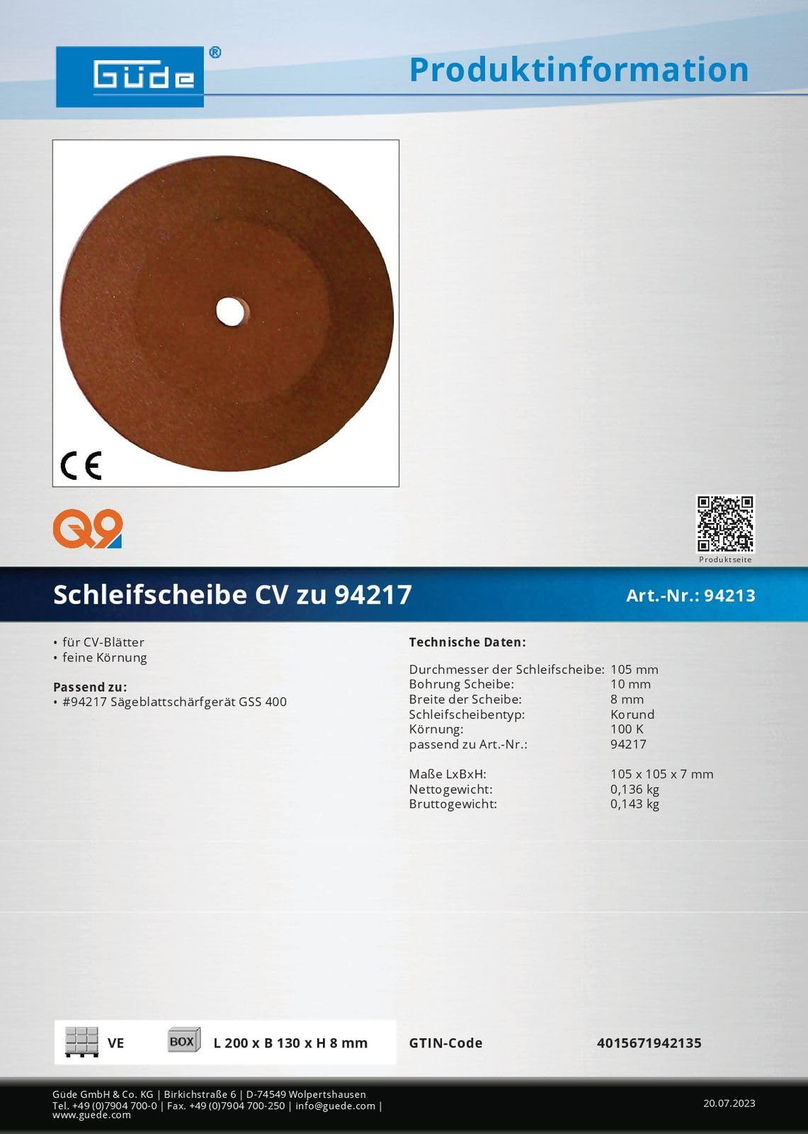 Güde Ściernica CV - 105 x 10 x 8 mm