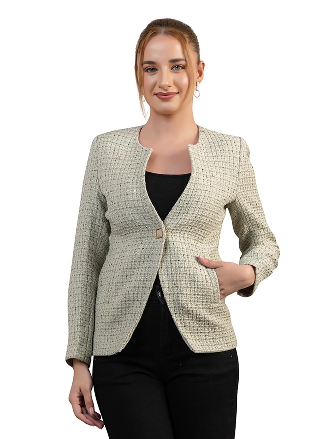 twenty me Winter Wear Casual Wear Tweed Regular Fit with Side pockets Stylish Blazer for Women (4272-Blazer)-picture-38