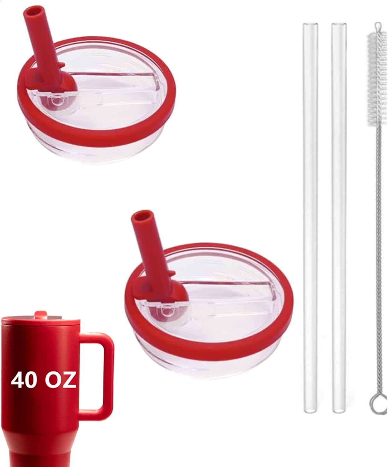 2 Pack 40 oz Tumbler Flip Straw Lid Replacement fit for HydroJug, Spill Proof Splash Resistant Tumbler Lids,Reusable Leak Proof Tumbler Cover for Cup Accessories (Red)
