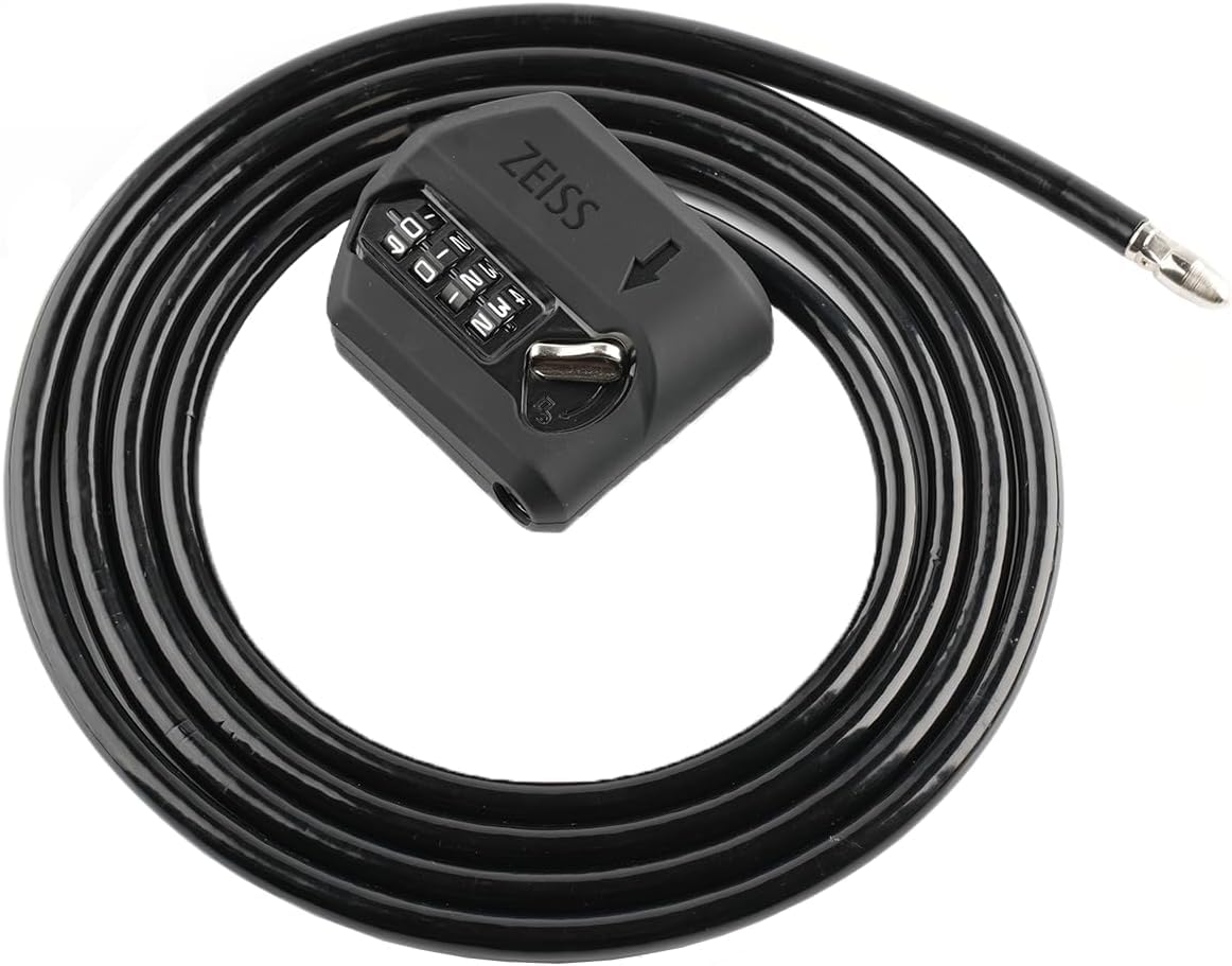 ZEISS Lucchetto con codice – 185 cm di lunghezza, cavo in acciaio spesso 8 mm – Lucchetto a combinazione resistente alle intemperie per telecamere di sorveglianza e sicurezza per esterni