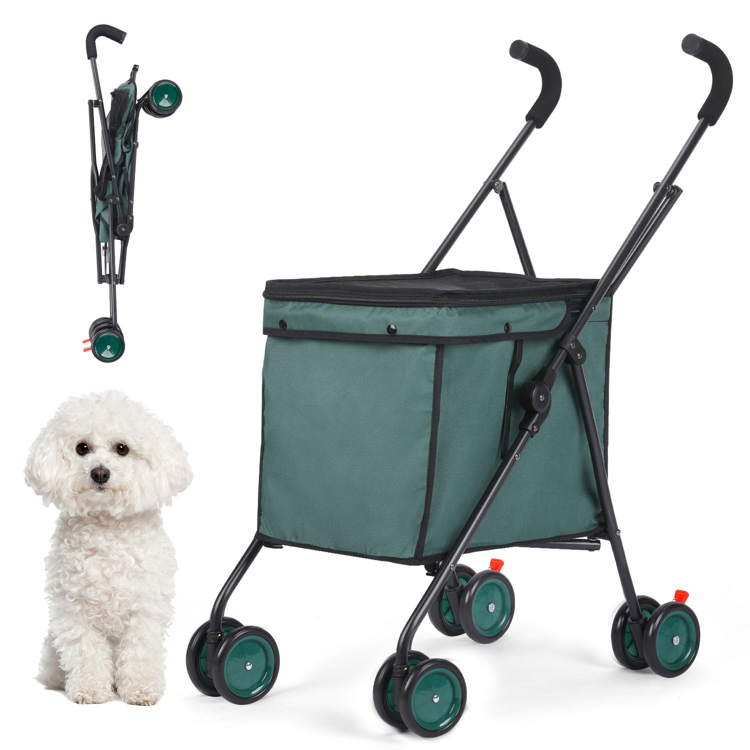Dog Strollers, Shopping Cart, Collapsible Folding Utility Wagons Carts Heavy Duty, The Original Patented, 60lbs Capacity, Minimalist for Cats Pets Outdoor Camping Shopping Sports Garden (Dark Green)