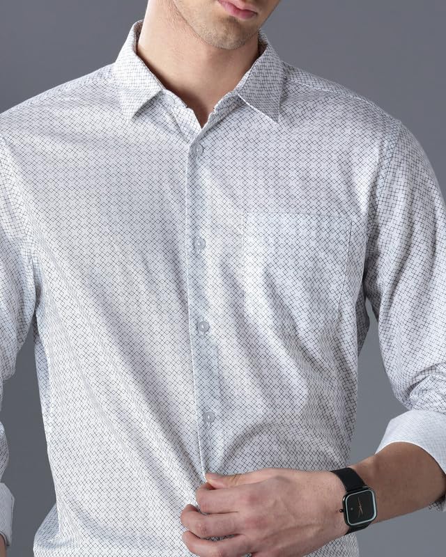 Image of British Club Men Geometric Print Slim Fit Shirt | Stylish Casual Shirt with Unique Patterns | Lightweight Shirt for Office and Outings | Tailored Slim Shirt for Work |