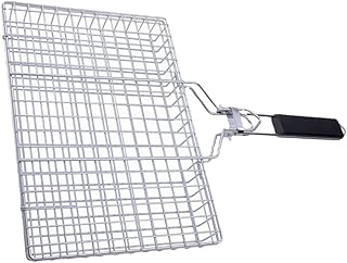 SECFOU Ferramenta Dobrável Acessório Para Grelha A Carvão Ferramenta Wisking Plana Grande Cesta Para Churrasco Camping Frutos Do Mar Grelhar Rack Cestas Para Grelhar Dobráveis Rede