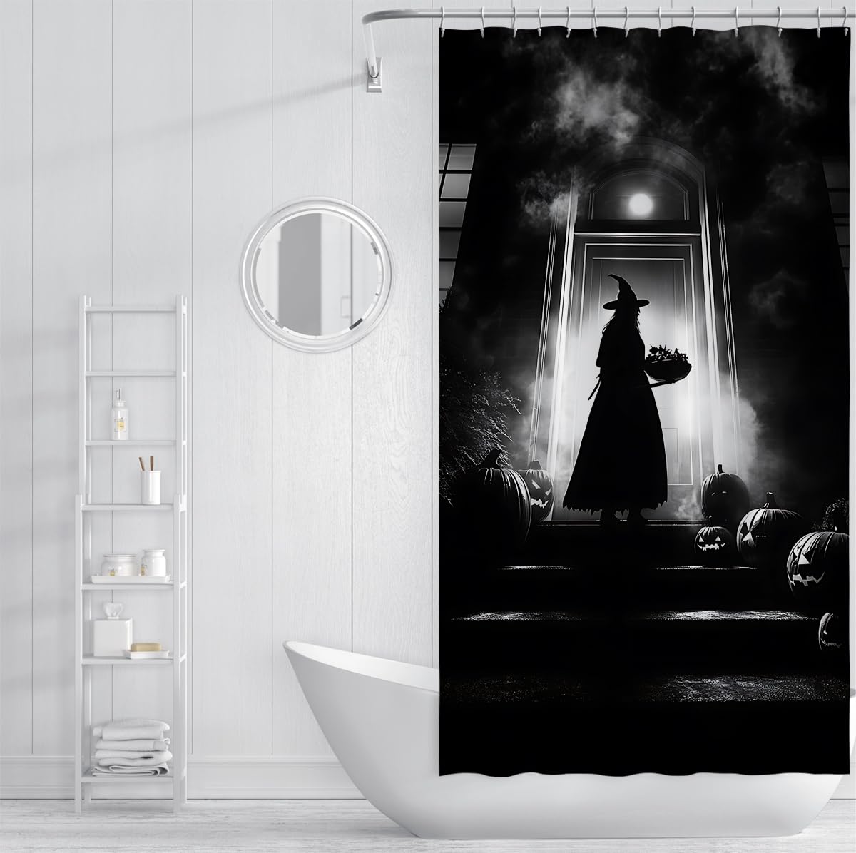 Cortina de Ducha Bruja Gótica Calabaza Silueta Halloween 160x200cm