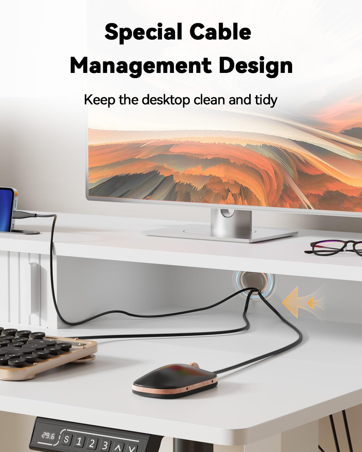 JOY worker Small Electric Standing Desk 35 x 25 Height Adjustable Desk with Built-in Monitor Stand Storage Drawer — view 6