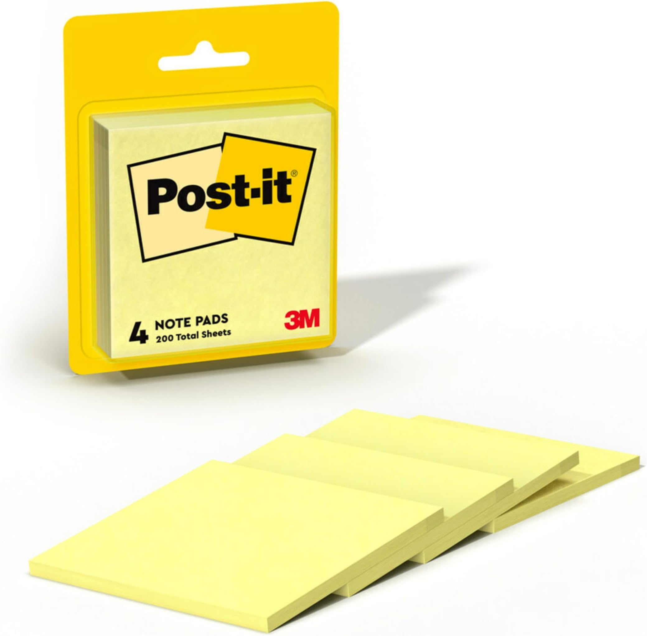 Notes, 3 in x 3 in, 4 Sticky Notes Pads, 50 Sheets per Pad, The Iconic Canary Yellow Note, School Supplies and Oﬃce Products