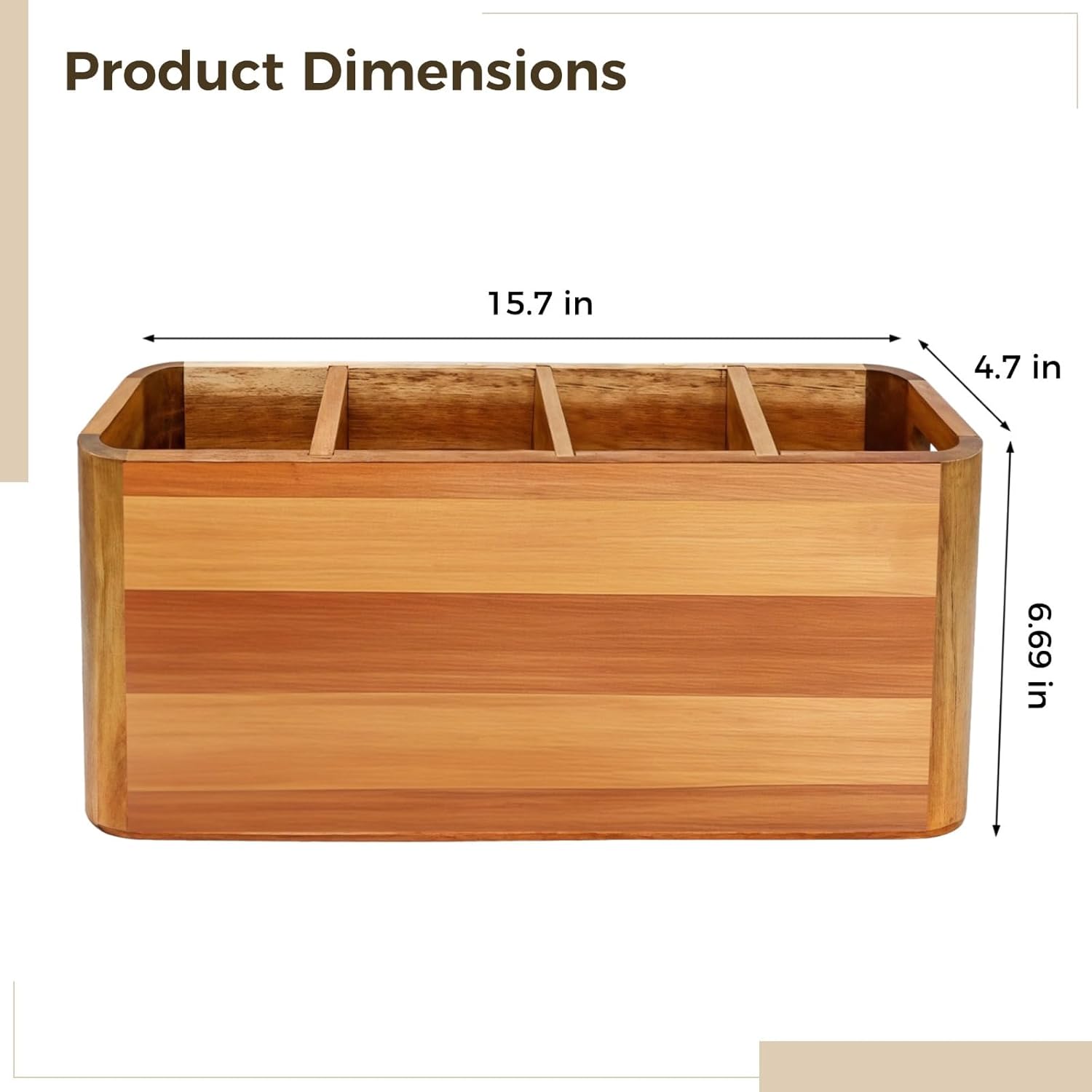 Wooden Storage Rack Containing Expansion Screws and 10 Non-Slip Pads, 4 Compartments Wooden Kitchen Utensil Organizer Holder