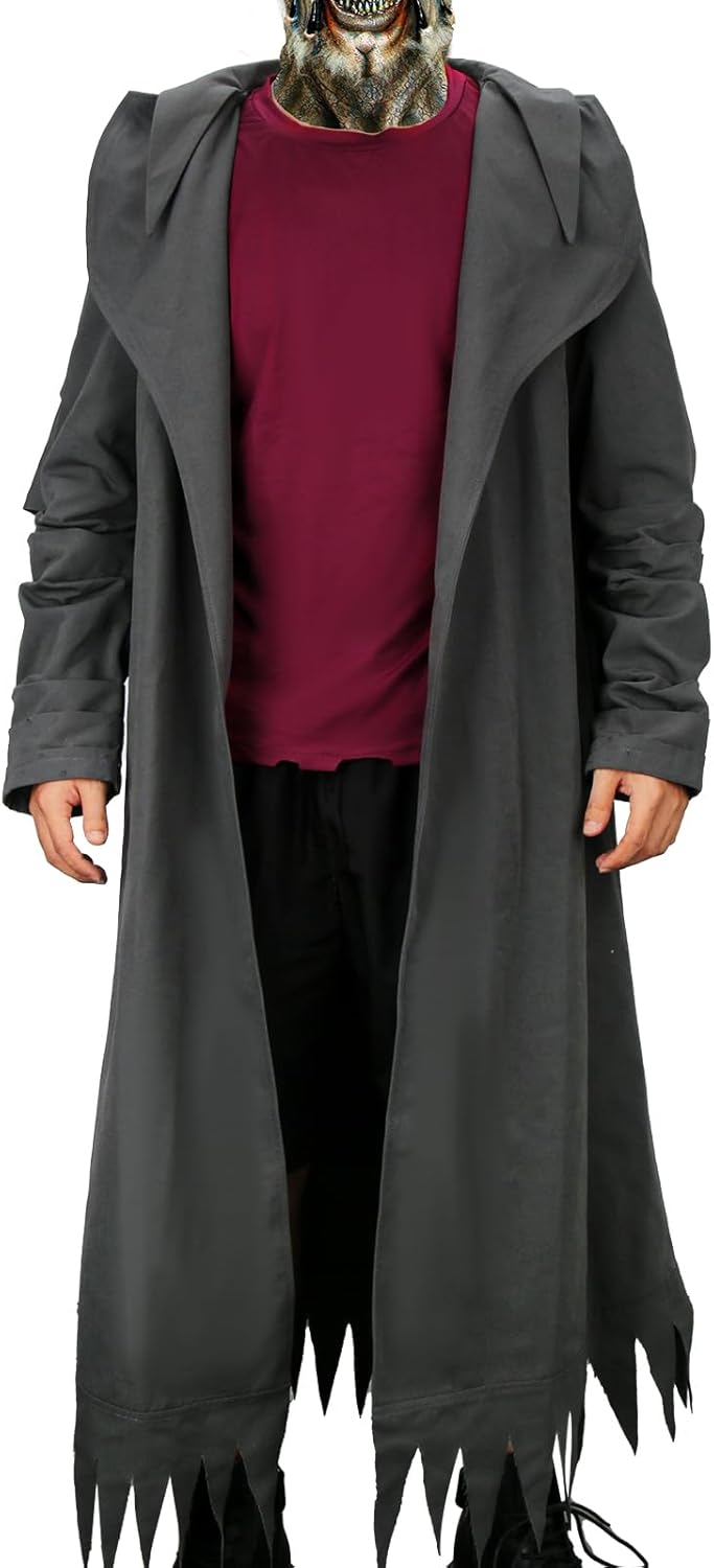 Creepers Costume Men's Trench Coat Jacket with Cape Red T-Shirt Suit Halloween Scary Outfit Dress Up