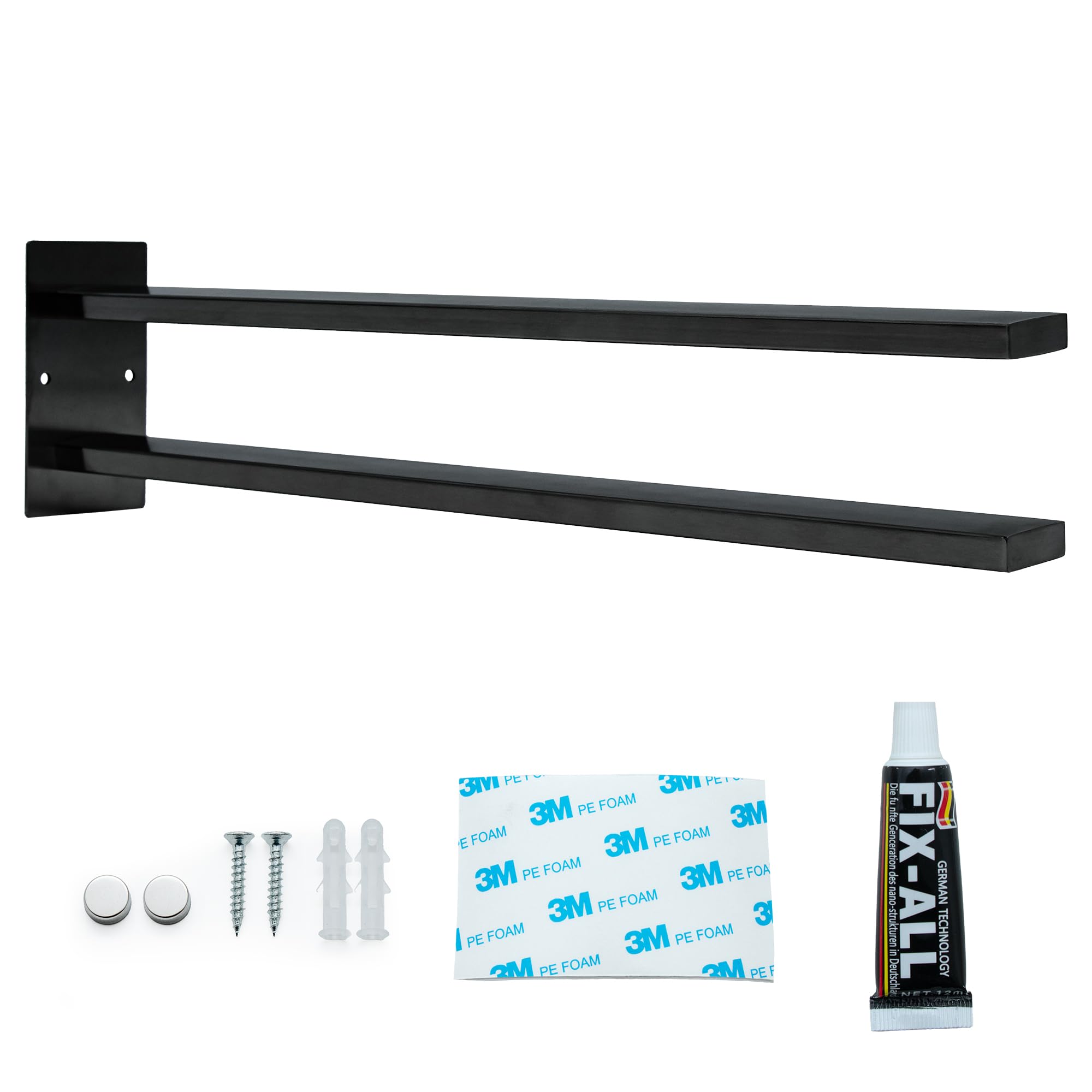 Porte-serviettes à 2 bras Intirilife noir en acier inoxydable 40cm