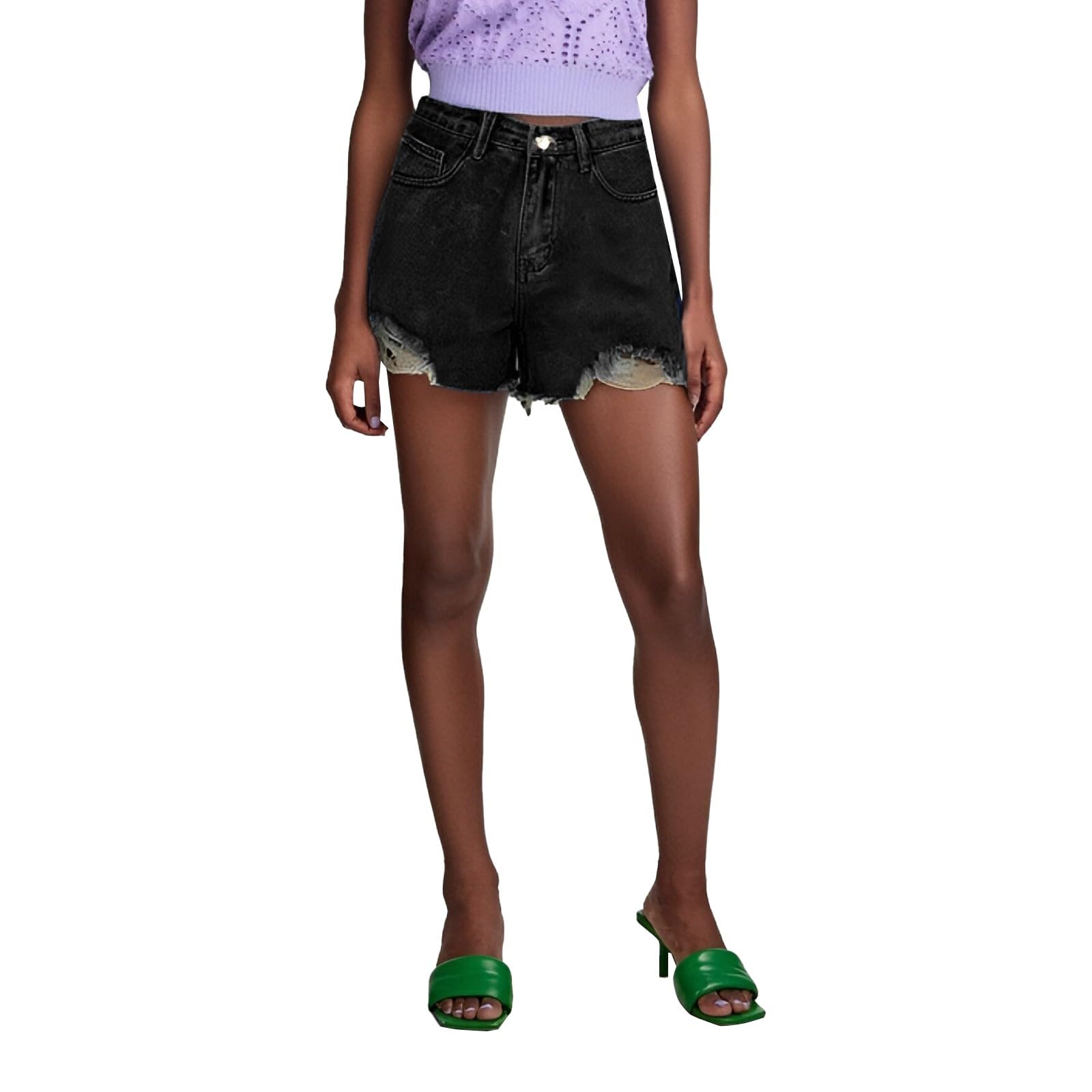 Short en jean confortable taille basse stretch contre la chaleur - 5