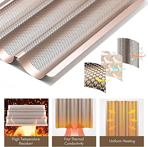 Baguette Pans For Baking 15" X 11", Carbon Steel 3 Loaf Nonstick Baguette Baking Tray For French & Italian Perforated French Bread Pan #TOP2