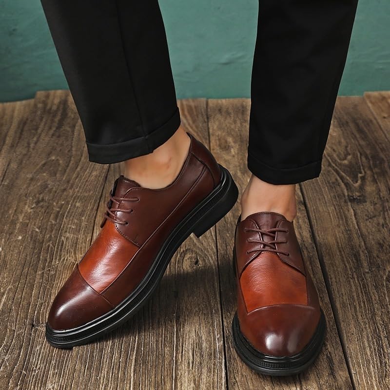 Men's Classic Lace-up Dress Formal Shoes Office Dress Low Heel Lace Up Flexible Sole for Wedding Office Business(Brown,7)3