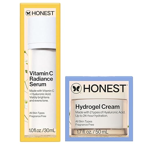 Honest Beauty Crema hidratante de hidrogel + suero iluminador de vitamina C | Suave para pieles sensibles, sin fragancia, vegano | 1.7 fl oz, 1 fl oz
