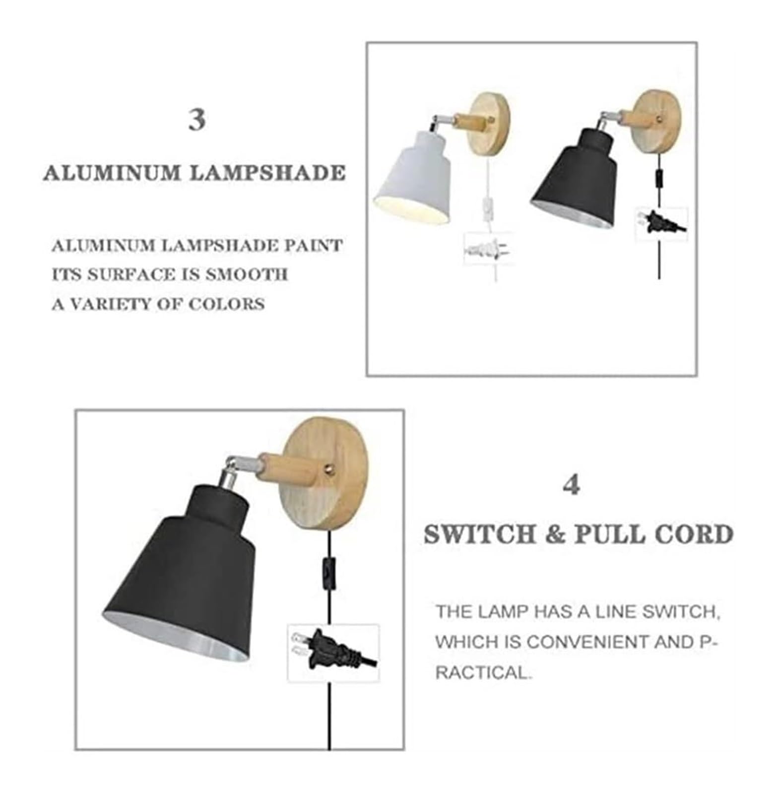 Nordic Minimalist Rotation Wall Lamp, Wood Metal Plug in Sconces W/Switch Mounted Light Fixture for Kids Bedroom Bedside Reading Living Room Corridor Hotel(Green)(D)