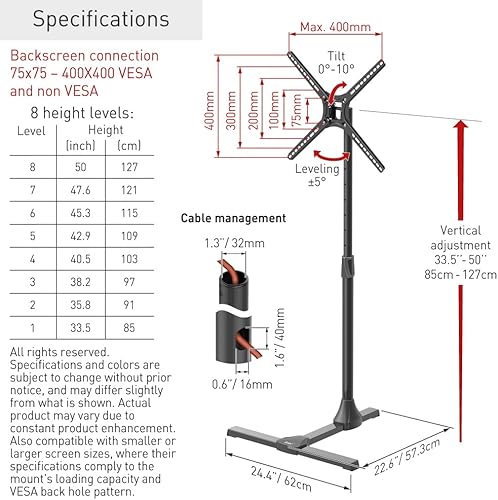 Miniatura 7 de Barkan Soporte de suelo de TV de 13 a 65 pulgadas, soporte de ajuste de altura y inclinación para hasta 80 libras, acabado brillante, base de