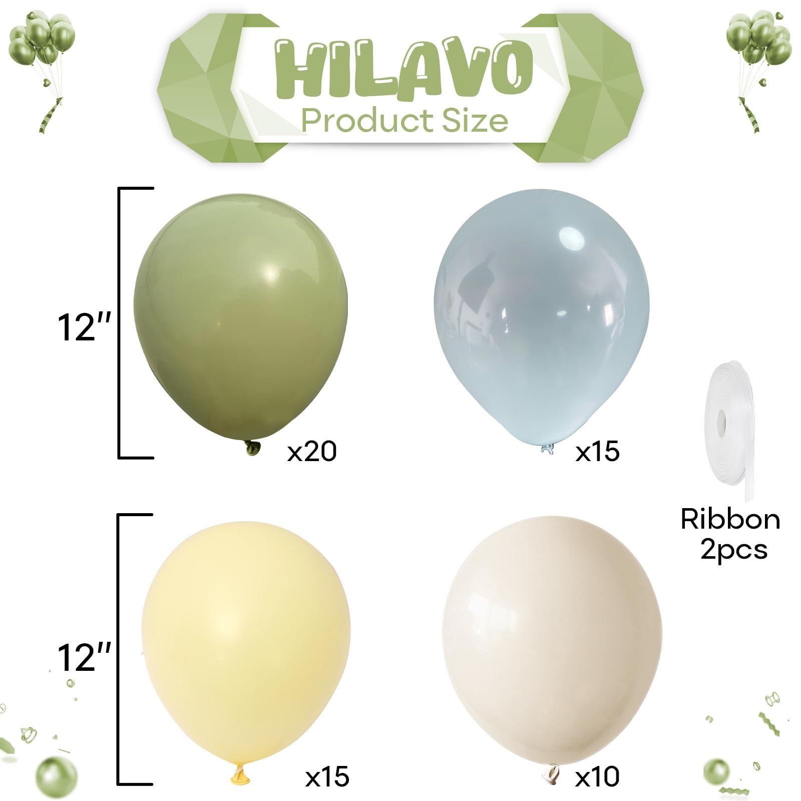 Luftballon Salbeigrün Gelb Blau, 60 Stück 12 Zoll Retro Sage Grün Macaron Pastell Gelb Weiß Sand Beige Dusty Blau Latex Helium Ballon für Geburtstag Party Deko Bee Babyparty Hochzeit Dekorations