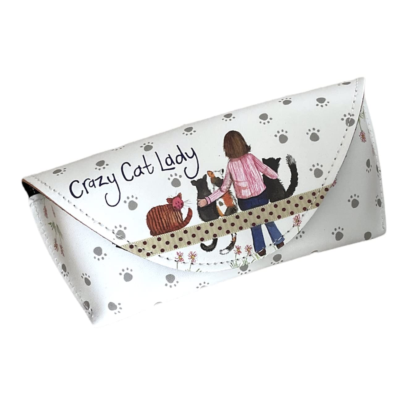 Alex Clark Women's White Crazy Cat Lady Spectacle Glasses Case - Pu Leather - Soft Case - For Travel