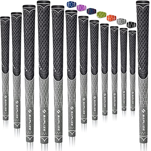 SAPLIZE 13 Golf Grips avec 15 Tapes, Standard, Grips Hybrides Multi-Composés pour Club de Golf, Couleur Grise Cover