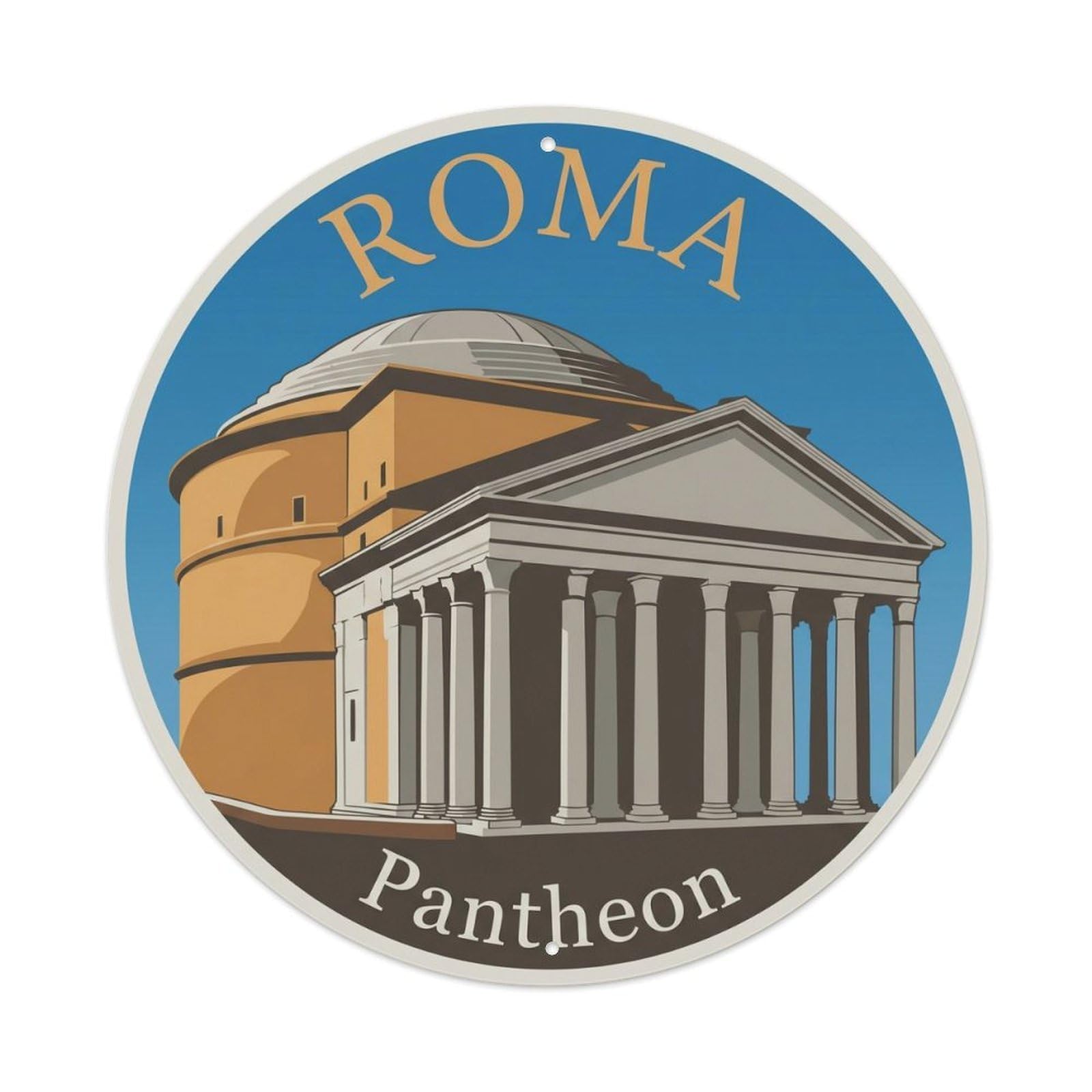 Vintage Travel Rome Pantheon Temple Metal Tin Sign Plaque