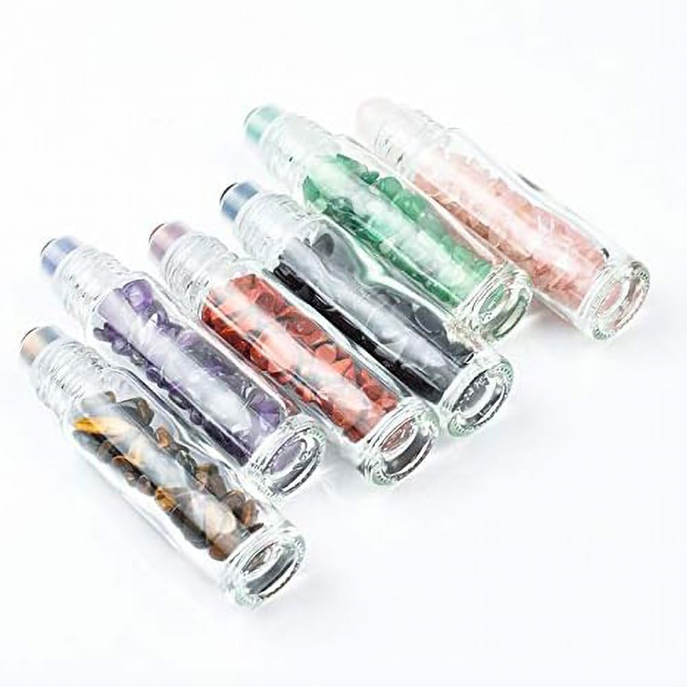 10 Pcs flaconi a rullo con pietre preziose 10 ml, flaconi per campioni con tappi in bambù per oli essenziali, profumi, aromaterapia