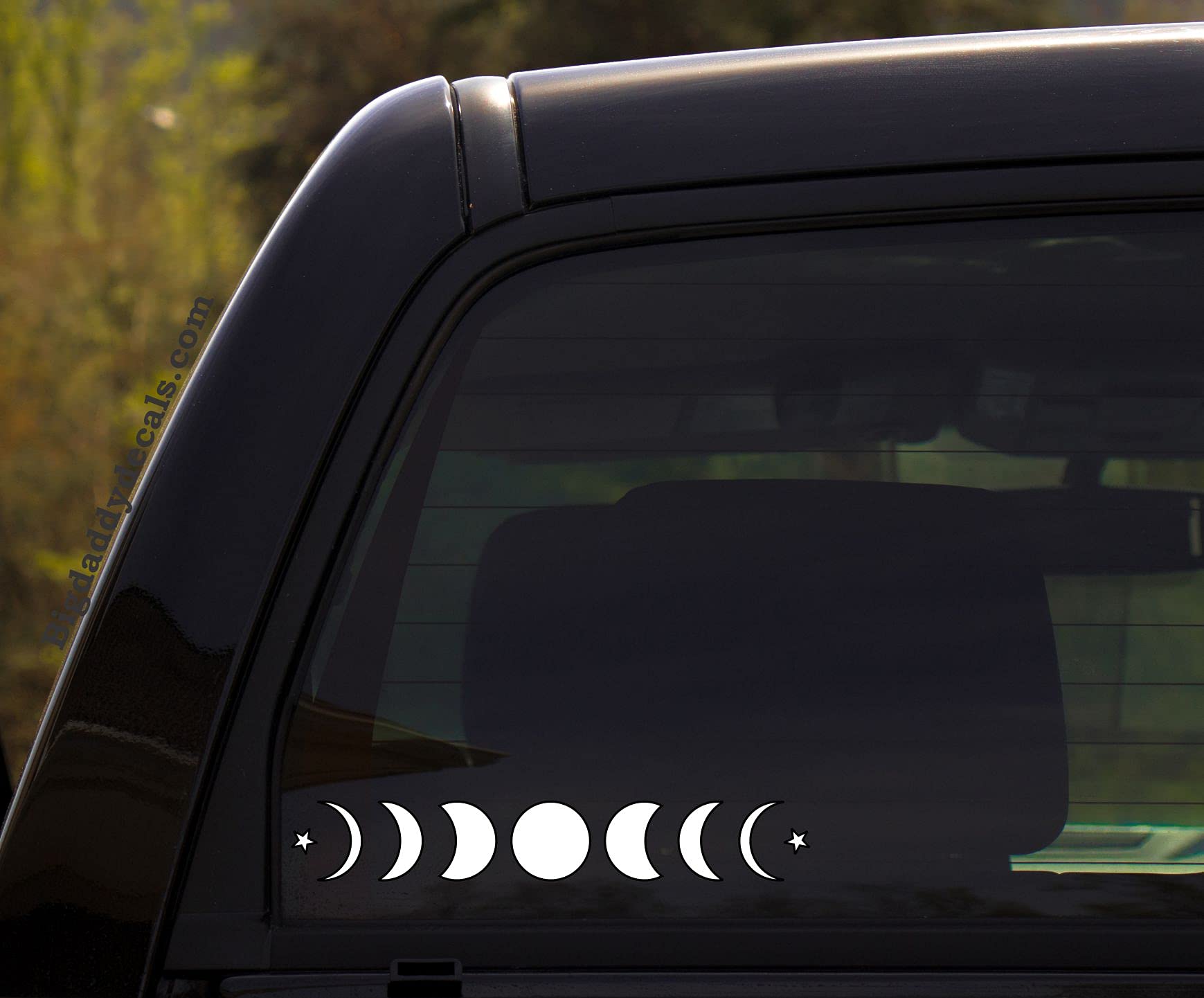 RUNNING L8 Moon Phases - Lunar, Moon, Full, New, Stars Vinyl Decal Sticker for Window of car, Van, Truck, White
