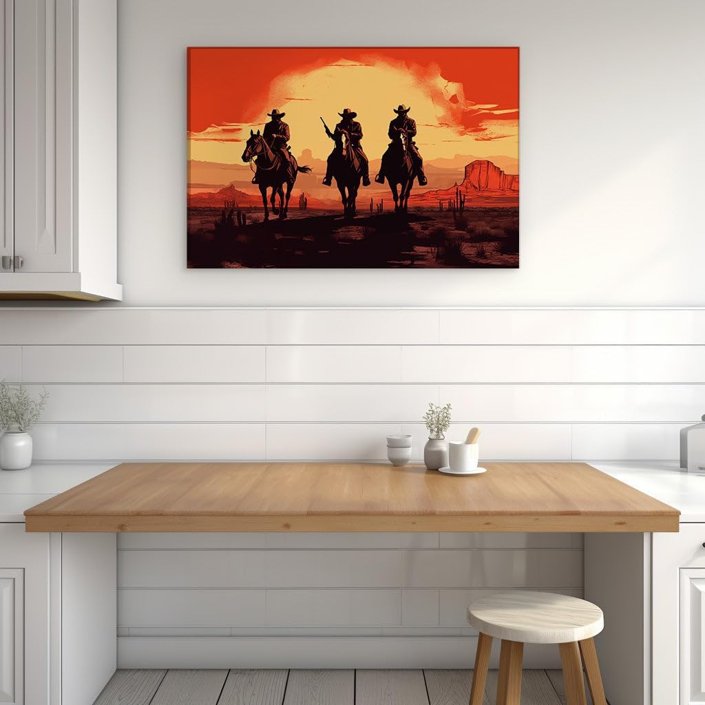 Canvas for Living room. Sunset Riders � Embracing Freedom in the Wild Desert Expanse, 27 x 18 inch Canvas Wall Art - Contemporary Masterpieces - Modern Home Decor - 91x61 cm (36x24 inch)