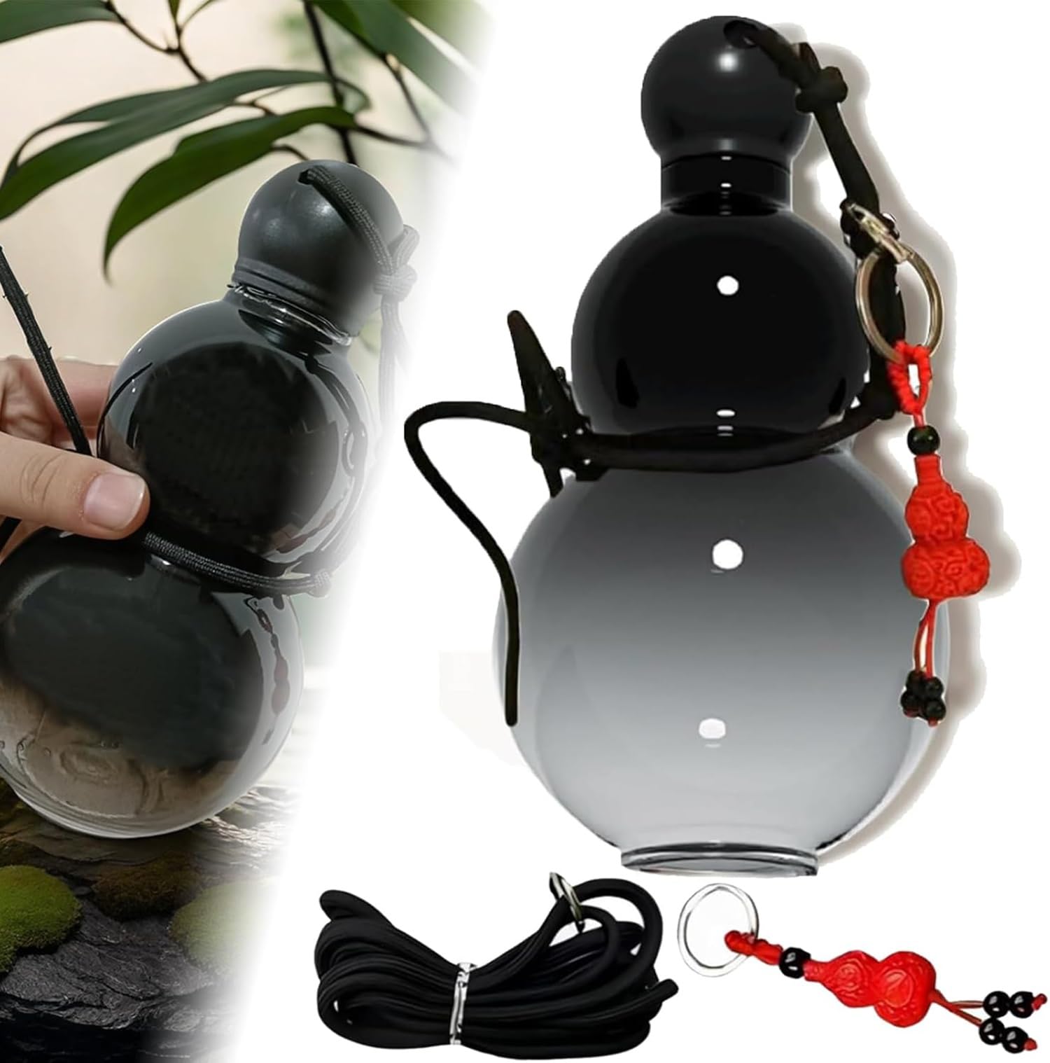 Rixant Black Gourd Water Bottle, Asian Vintage Gourd Style, Gym Travel Hiking Bottle, 800Ml Tritan,