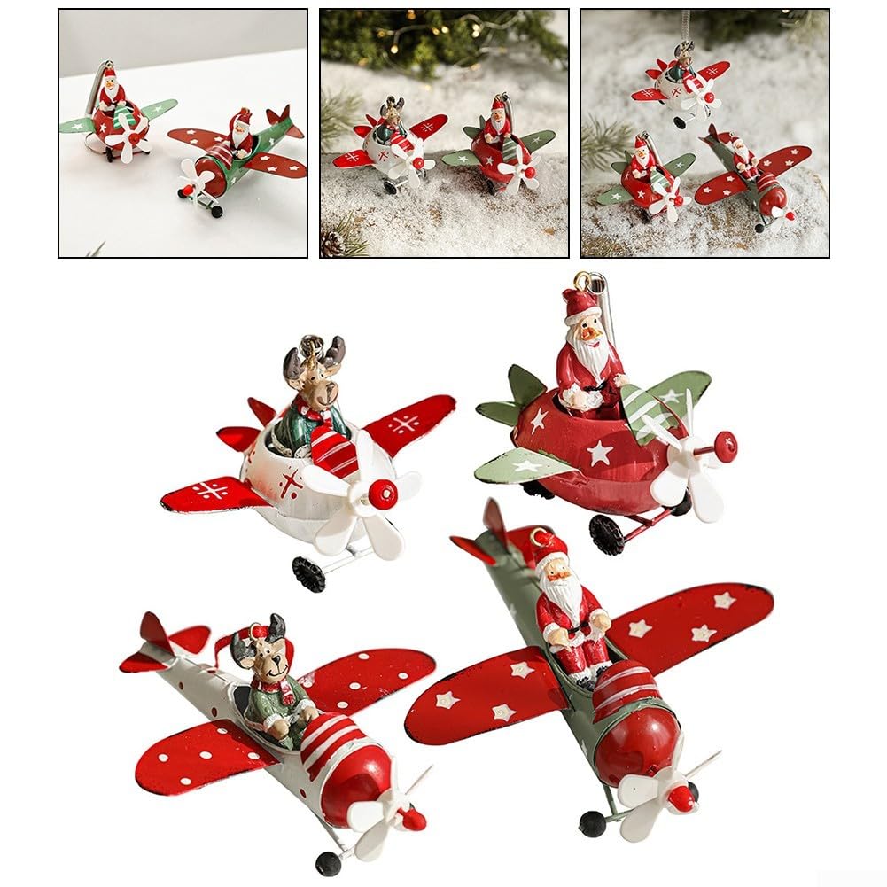 Ornements de Père Noël, bonhomme de neige sur avion, décoration de Noël Père Noël volant un avion à suspendre, pendentif à suspendre pour sapin de Noël (A