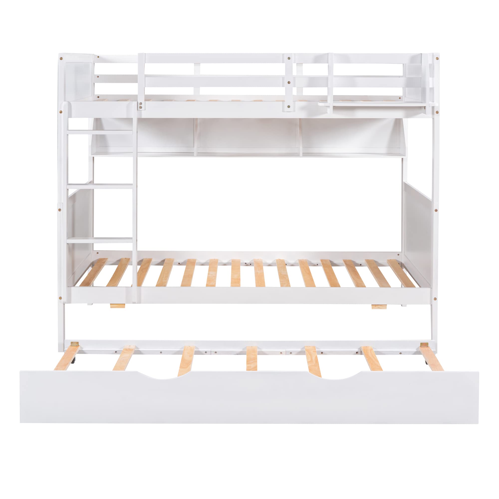 BIADNBZ Wooden Twin Over Twin Bunk Bed with Trundle and Built-in ...