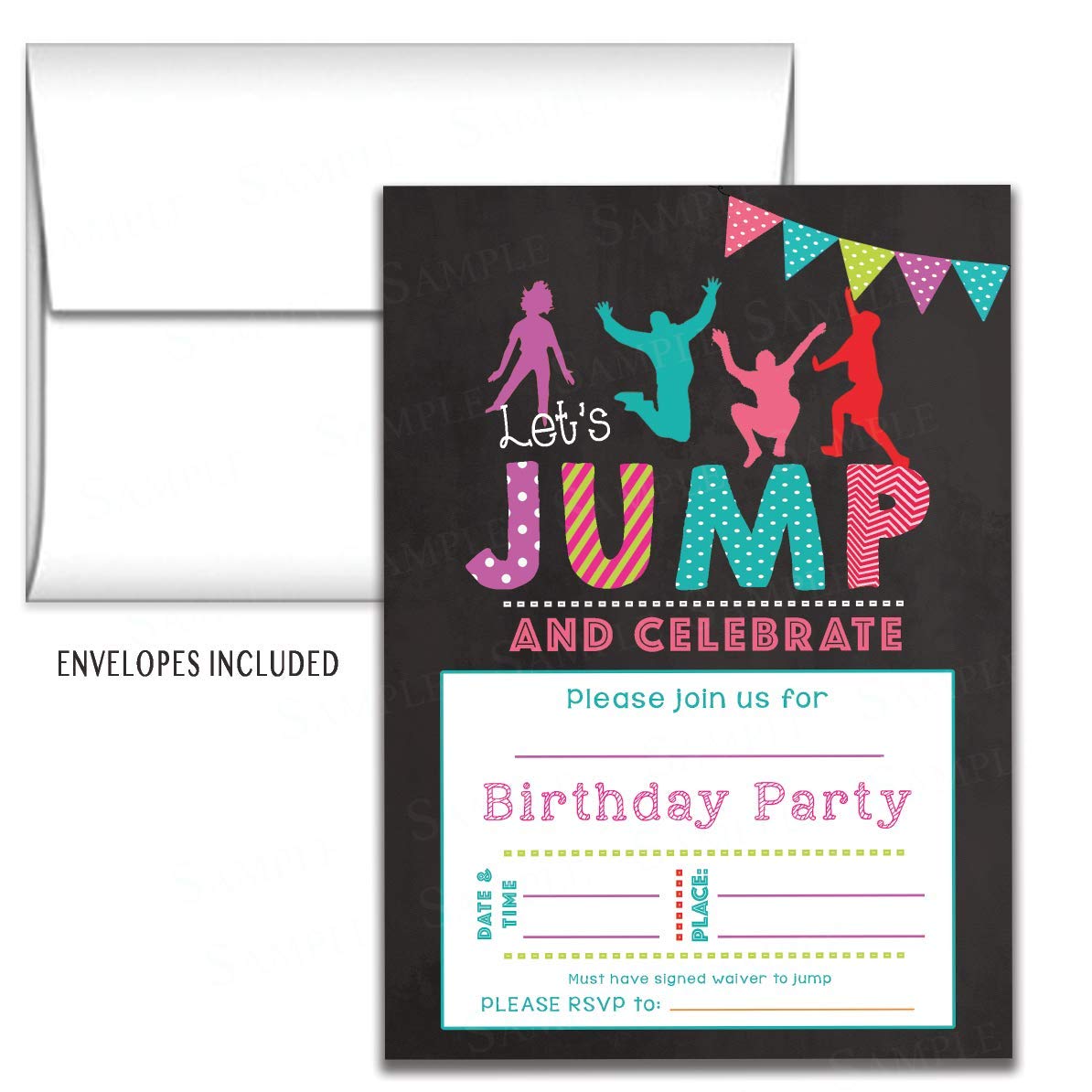 Set of 25 Jumping Kids Birthday Party invitations for Trampoline park ...