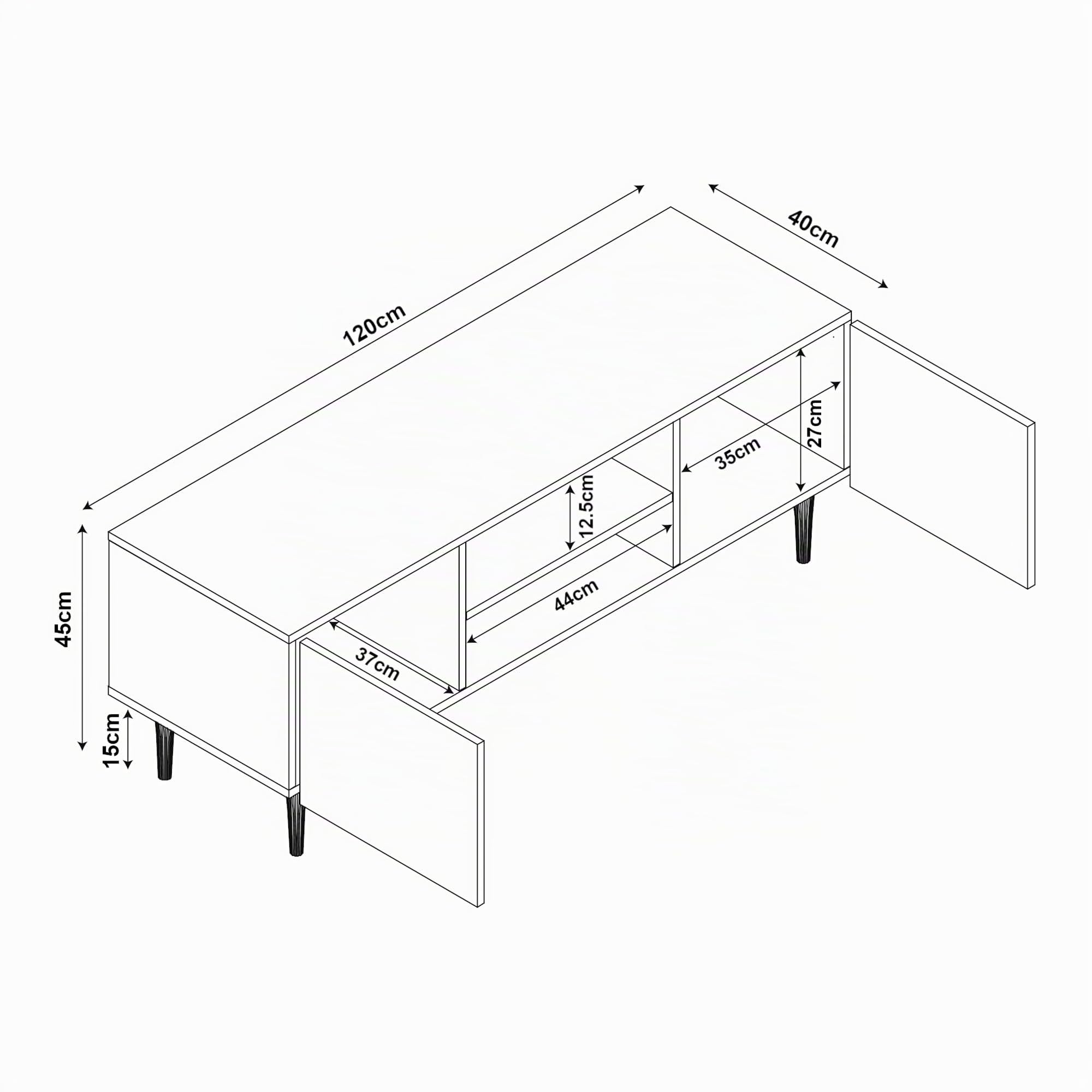 [en.casa] Mueble de TV Starvili con 2 Compartimentos Abiertos y 2 Cerrados Mesa de TV Mueble de Salón con Tablero Rectangular y Pasacables Aglomerado MDF 120 x 40 x 45 cm - Gris