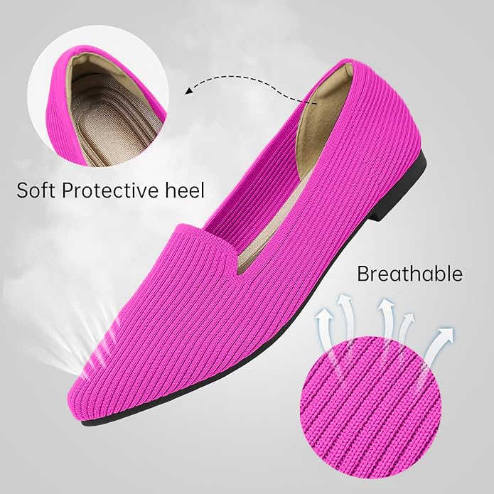 Image of TINGRISE Women's Flats Shoes Pointed Toe Knit Washable Ballet Comfortable Dressy Work Flat