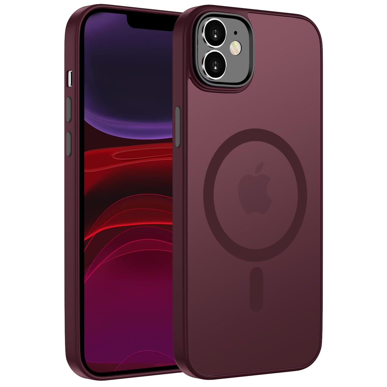 ORDAFor iPhone 11 Case 6.1 Inch Compatible with MagSafe, Magnetic Mobile Phone Case for iPhone 11 Case Translucent Matte Back Thin Shockproof Protective Case Plum