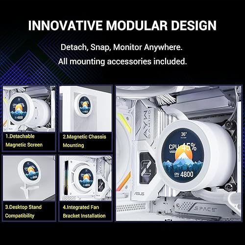 Miniatura 12 de SAMA SM360 Pantalla LCD de enfriador líquido ajustable blanco con 0.118x4.724 in direccionable ARGB PWM ventilador silencioso 14.173 in radiador AIO