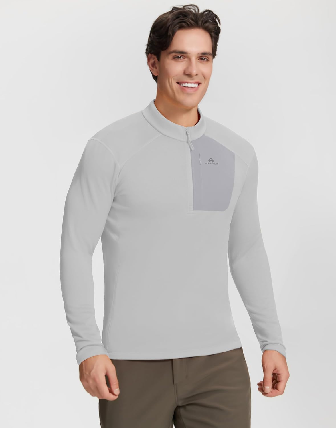 Pioneer Camp Men’s Grid Fleece 1/4 Zip Pullover Jacket Lightweight Casual Winter Warm Thermal Sweatshirt with Chest Pocket - Image 2