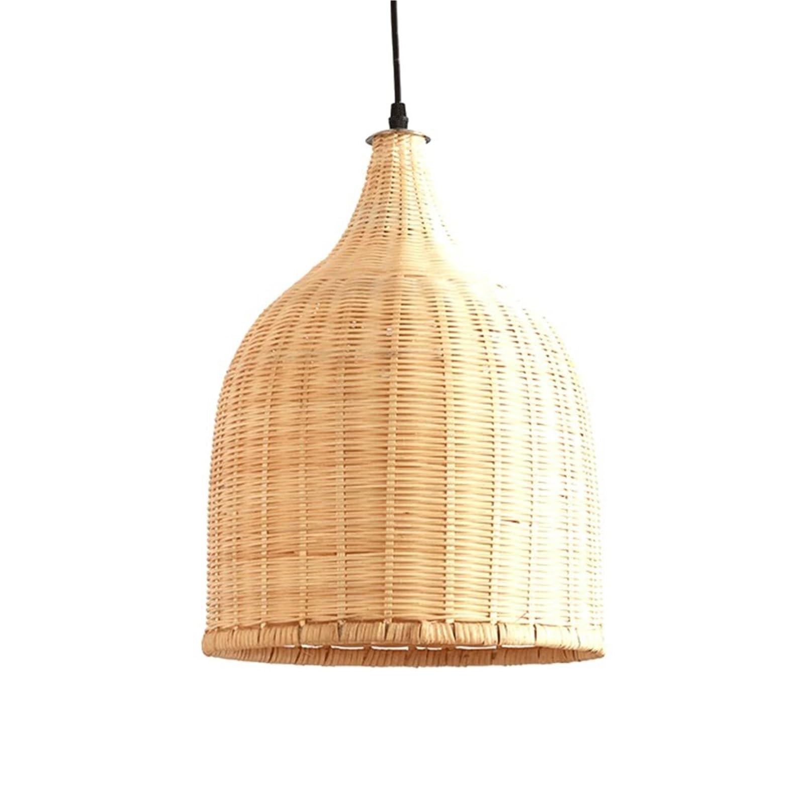 KBUUKYYXouy Pastoral Rattan Hand Woven Cane Wicker Domed Southeast Asian Beige Coastal Single Head Light for Kitchen Island Hotel Corridor Teahouse(17.7in*17.7in)