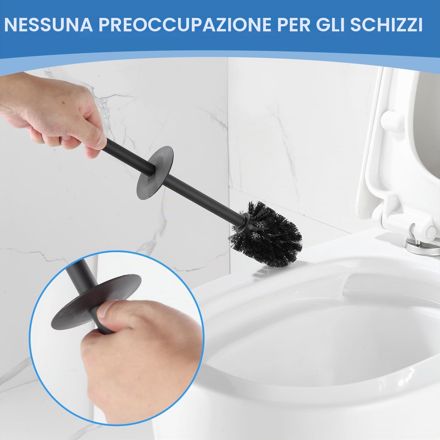 BGL Scopino e supporto per WC, porta scopino in silicone con 2 testine, spazzola quadrata in alluminio per la pulizia del bagno