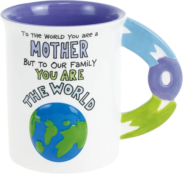 Enesco Our Name is Mud Mom You are the World Sculpted Handle Coffee Mug, 16 Ounce, Multicolor