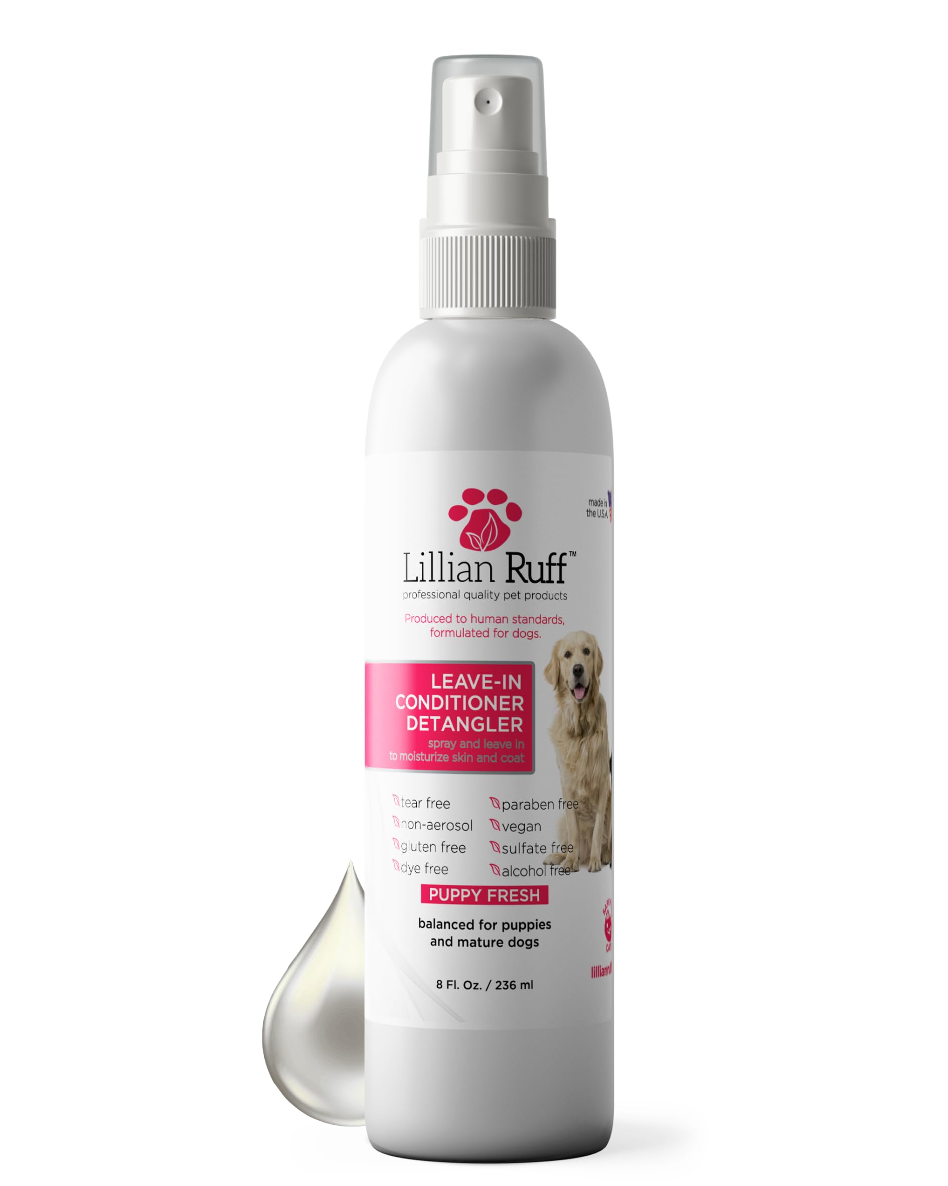 Leave-in Dog Conditioner & Detangler Spray - pH Balanced After-Bath No Rinse Hydrating Dog Conditioning Spray - Silky Shine Spray for Dry Skin, Itch Relief, Detangling & Dematting (8oz)