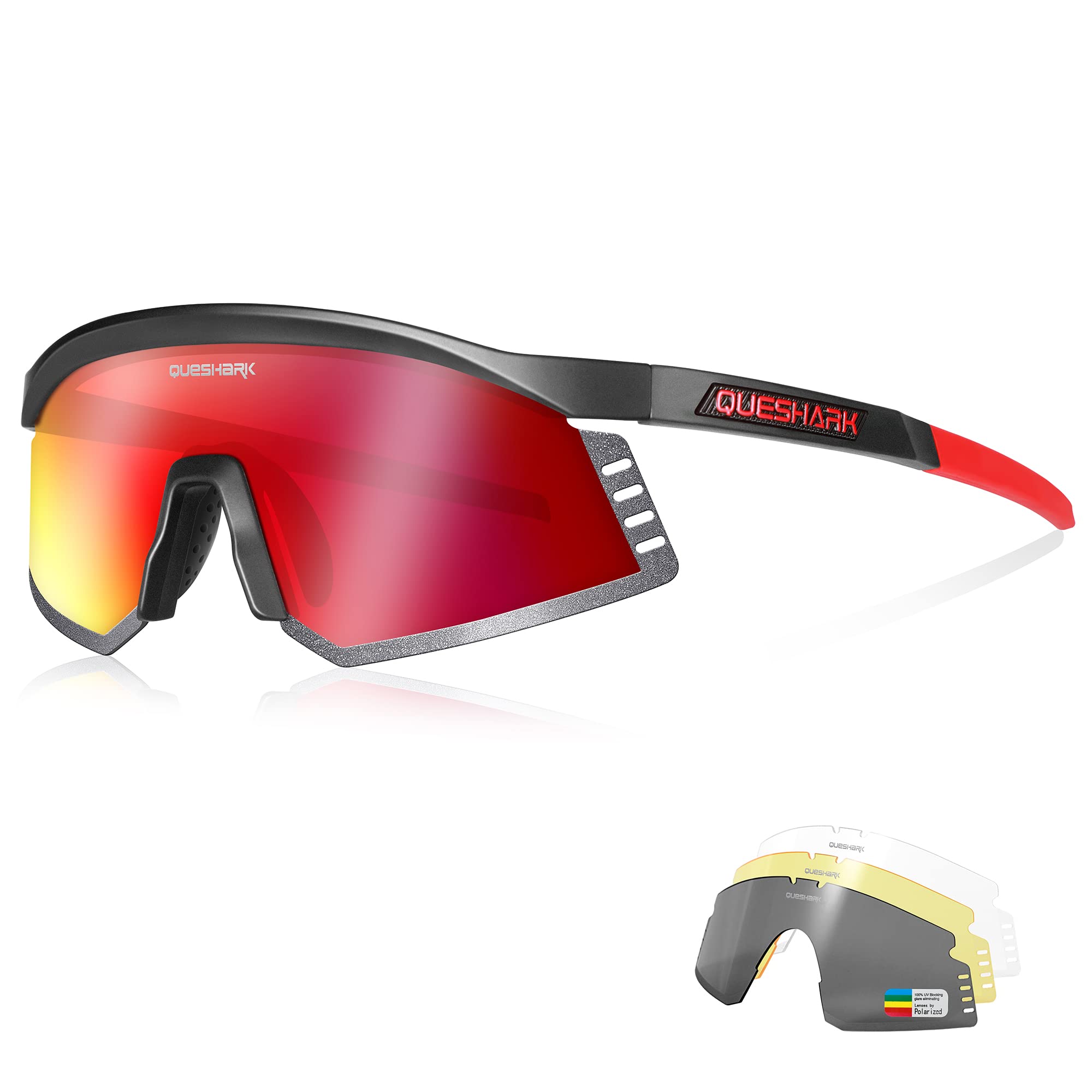 Occhiali Da Ciclismo Queshark Polarizzati - 4 Lenti Intercambiabili, Anti-UV, Leggeri, Per Sport Uomo/Donna - Foto 3