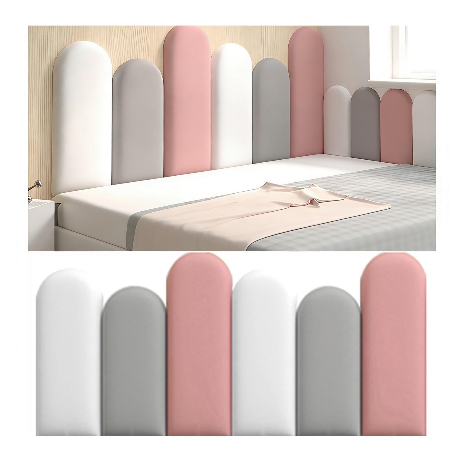 Pannelli Murali Imbottiti, Adesivi Murali Morbidi Impermeabili, Pannelli Murali 3D Autoadesivi, Testiere Letto Riutilizzabili(Rosa,55x120cm)