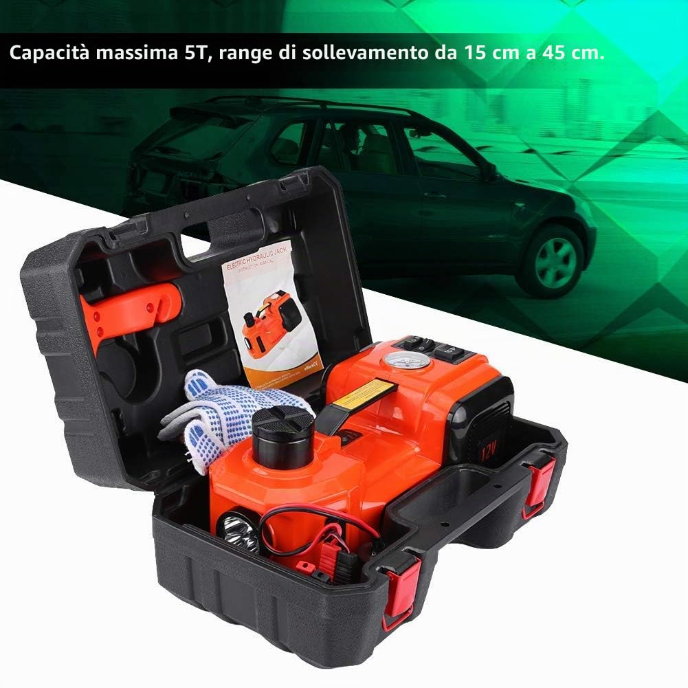 Cric Elettrico 5 T 12V DC, Sollevatore a Carrello Idraulico per Garage e Cric a Carrello di Emergenza per Auto, Camion, SUV,