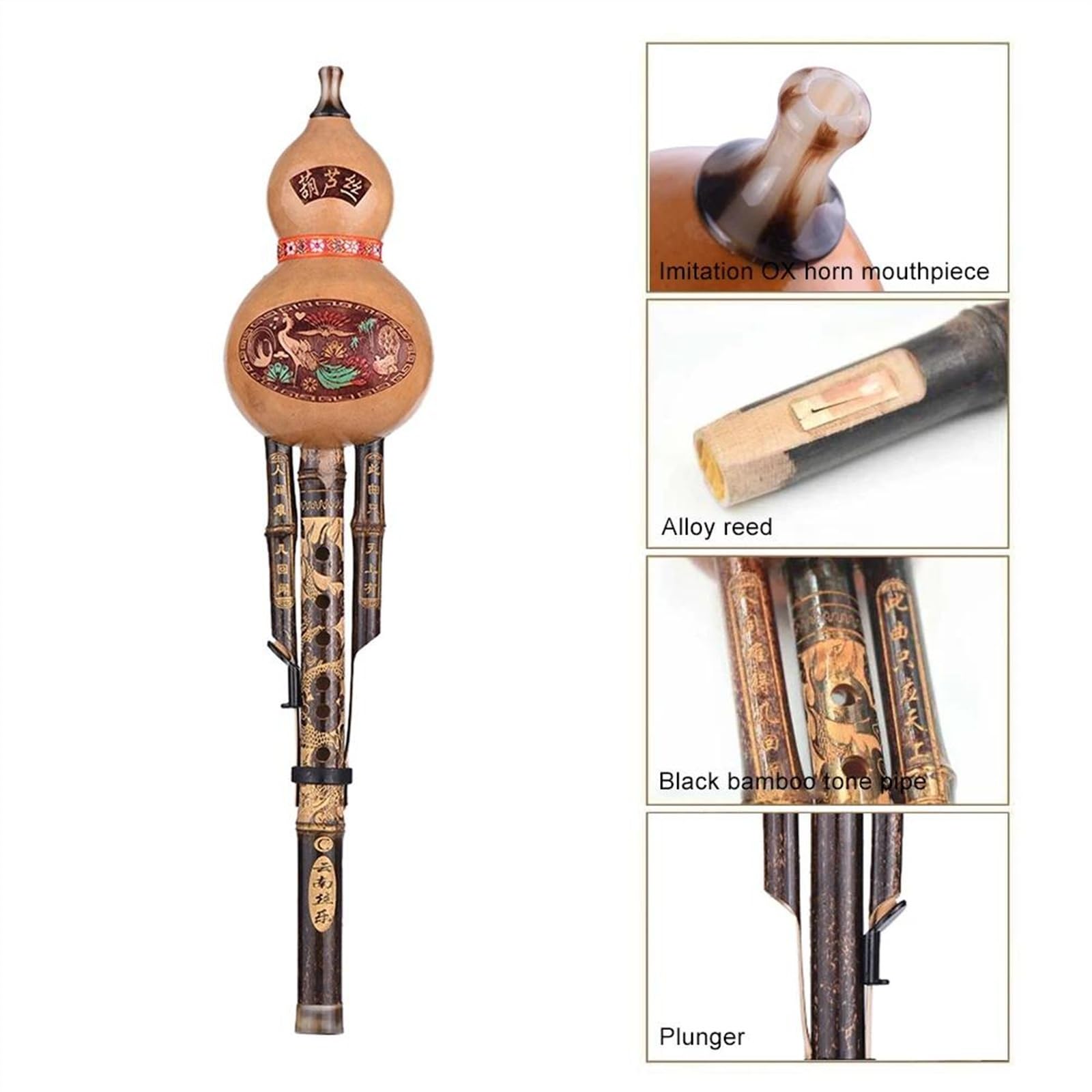 Holzwerkzeuge Nationalinstrumente Hulusi-Flöte, chinesisches handgefertigtes C-Tonart-Hulusi-Kürbis-Cucurbit-Flöte, ethnisches Musikinstrument mit Etui for Anfänger