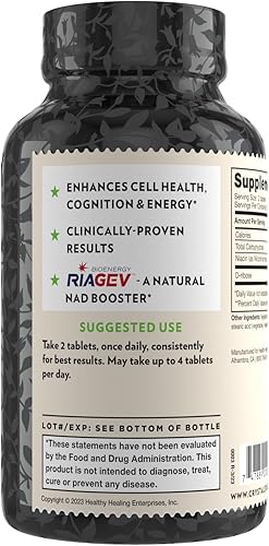 Miniatura 3 de Crystal Star NAD+, 60 cápsulas, NAD patentado para energía celular y envejecimiento saludable, clínicamente probado más eficiente que la