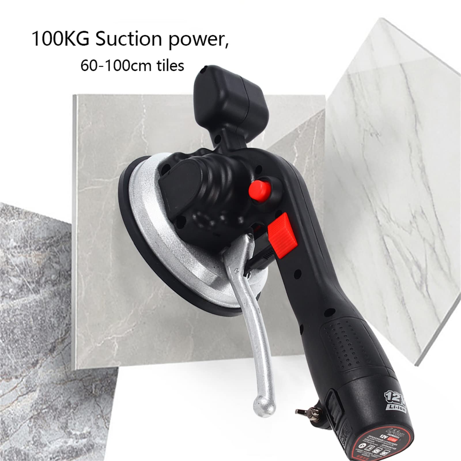Elektrische Fliesenleger Maschine, Fliesen Vibrator mit 100kg Saugnapf, Automatische Nivellierung, Hochleistungs Vakuum Saugheber zum Verlegen von Fliesen & Wandfliesen, 12000RPM