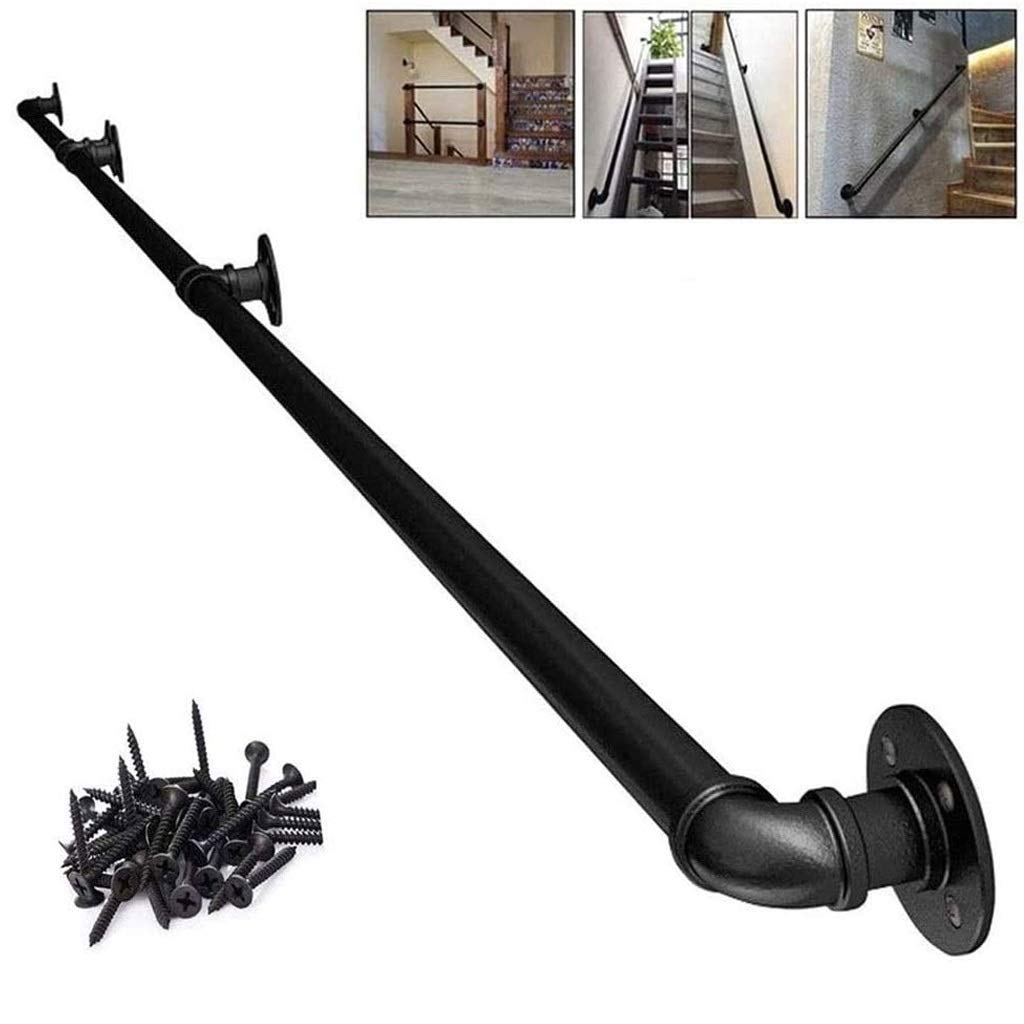 LWJSOCP Metal Staircase Handrail Kit Indoor/Outdoor Black Banister Rail for Loft Villa Corridor Non Slip Support Rod 150cm (5ft)