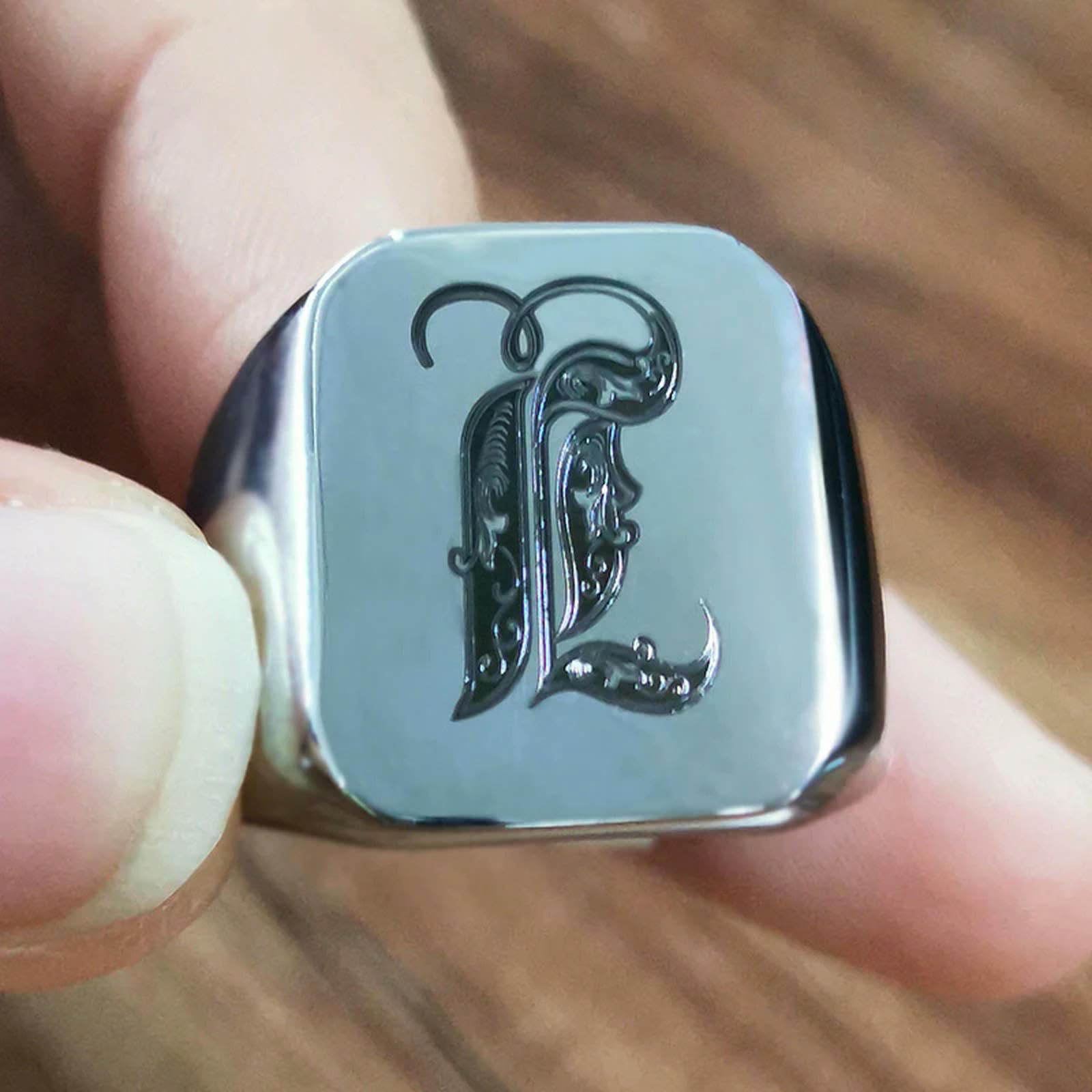 Anillo de sello con iniciales para hombre, 18mm, sello pesado voluminoso, letras masculinas de acero inoxidable, joyería personalizada, regalo para él