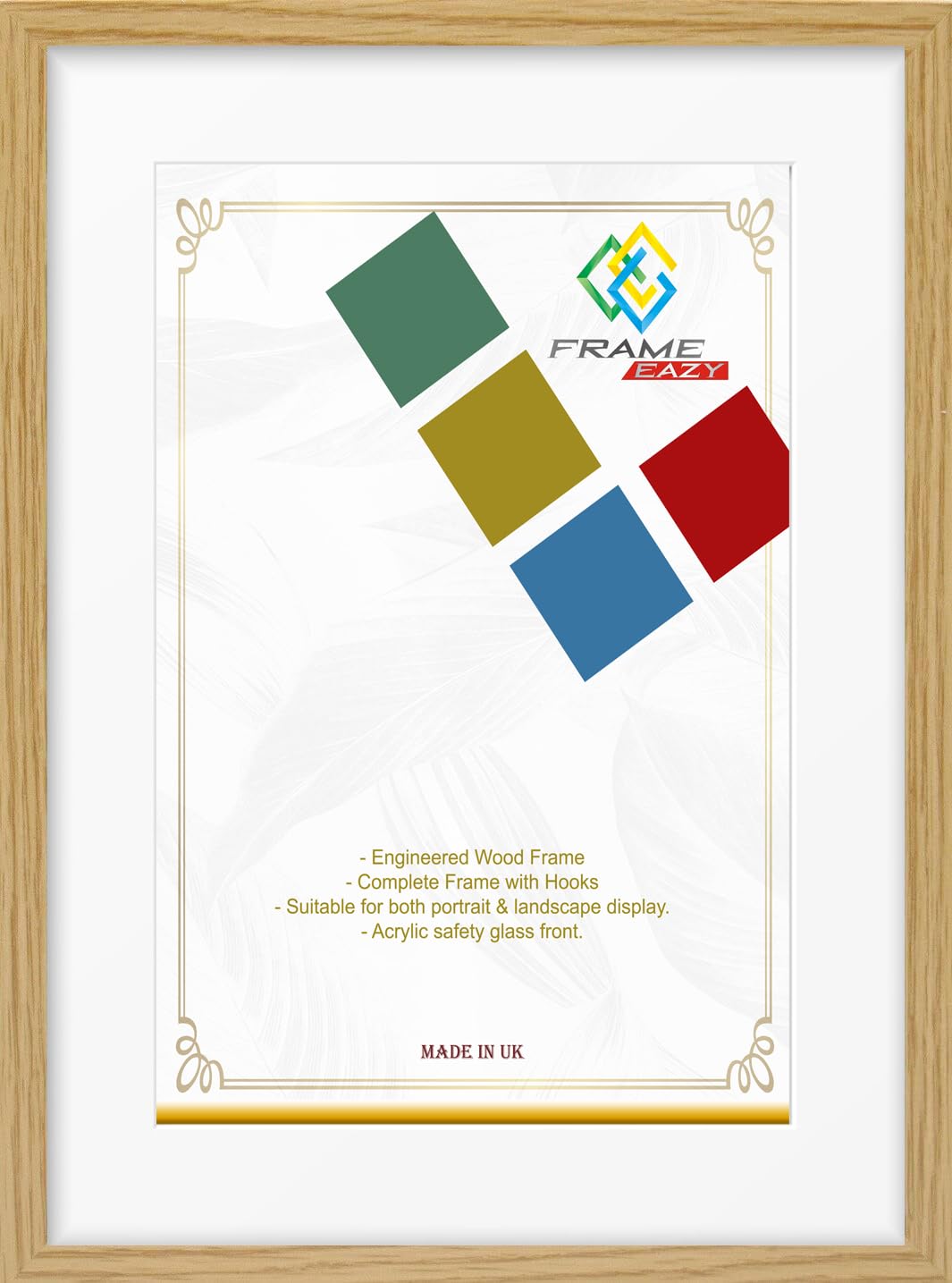 Framxe Eazy Oak 20x16 Photo Frame with A3 White Mount to Hang Portrait or Landscape - Thin Picture Frame With Safe Perspex Front - 20x16 For Picture Size A3