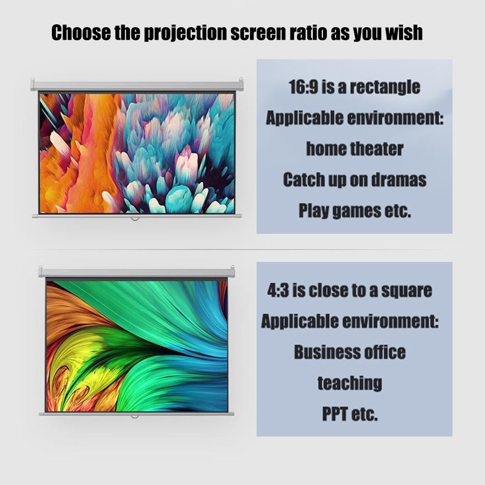 Schermo Proiettore 60 Pollici Retrattile Formato 4:3, 16:9, Home Cinema videoproiettore Schermo Proiezione, Telo Proiettore Full-HD 4K 3D per Ufficio, Scolastico, Theater (Size : 60" (16:9))